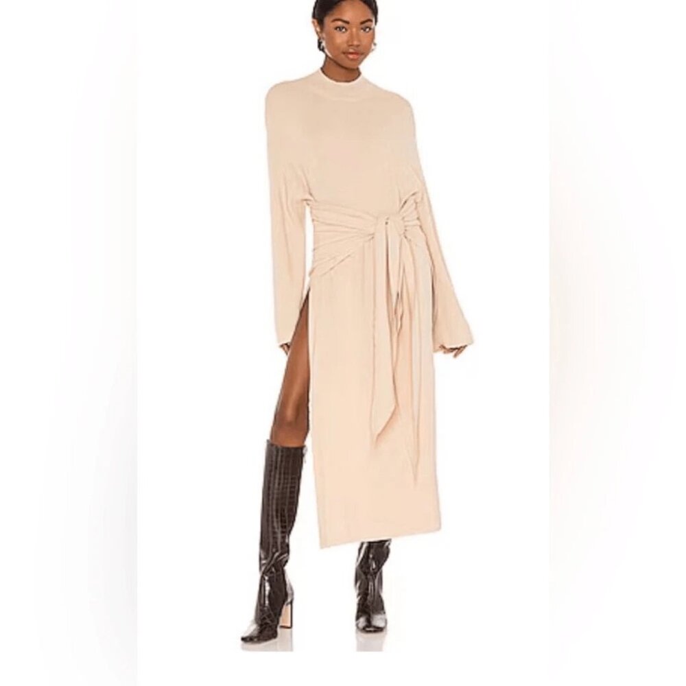 SNDYS Revolve Tied Up Front Knot Dress Knit Sweater Cream Neutral size Large NWT